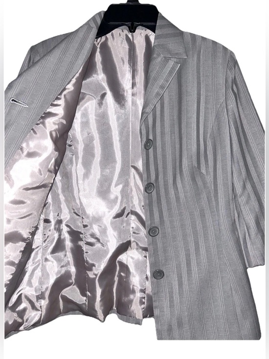 Jackets & Blazers - Custom Gray Pinstripe Blazer Lined 3/4 Sleeves Business Office Professional